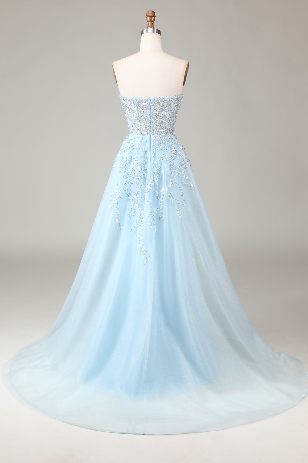 Luolandi Sparkly Light Blue A Line Sweetheart Long Prom Dress With Sequins Off Shoulder