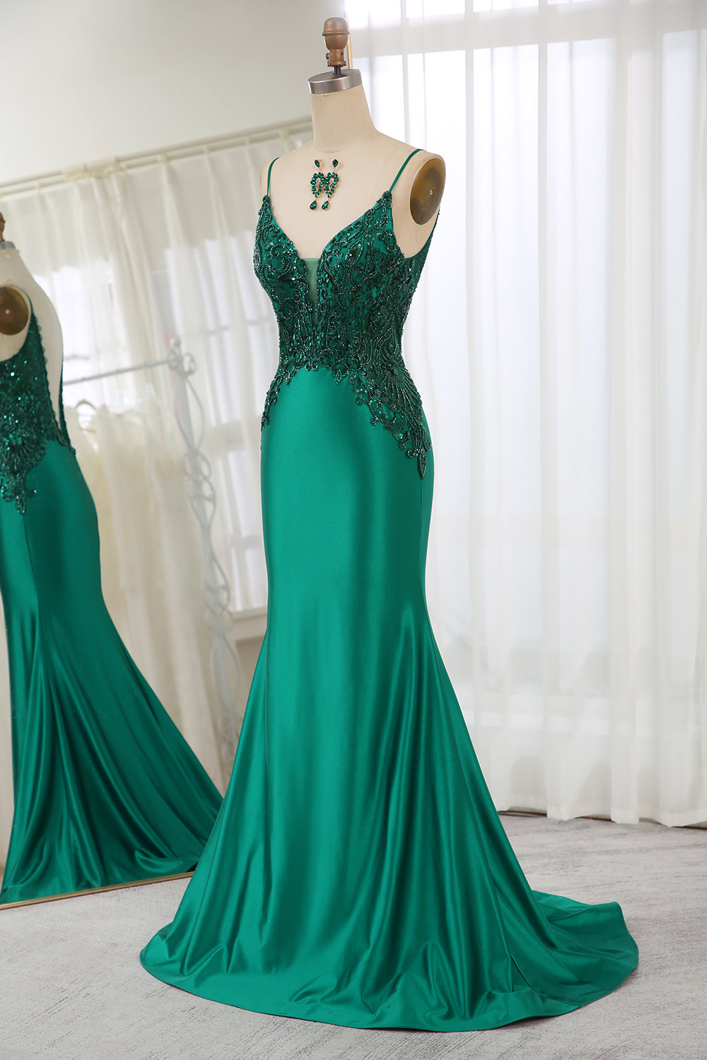 Luolandi Glitter Dark Green Mermaid Backless Prom Dress With Beaded Appliques Sexy Evening Dresses
