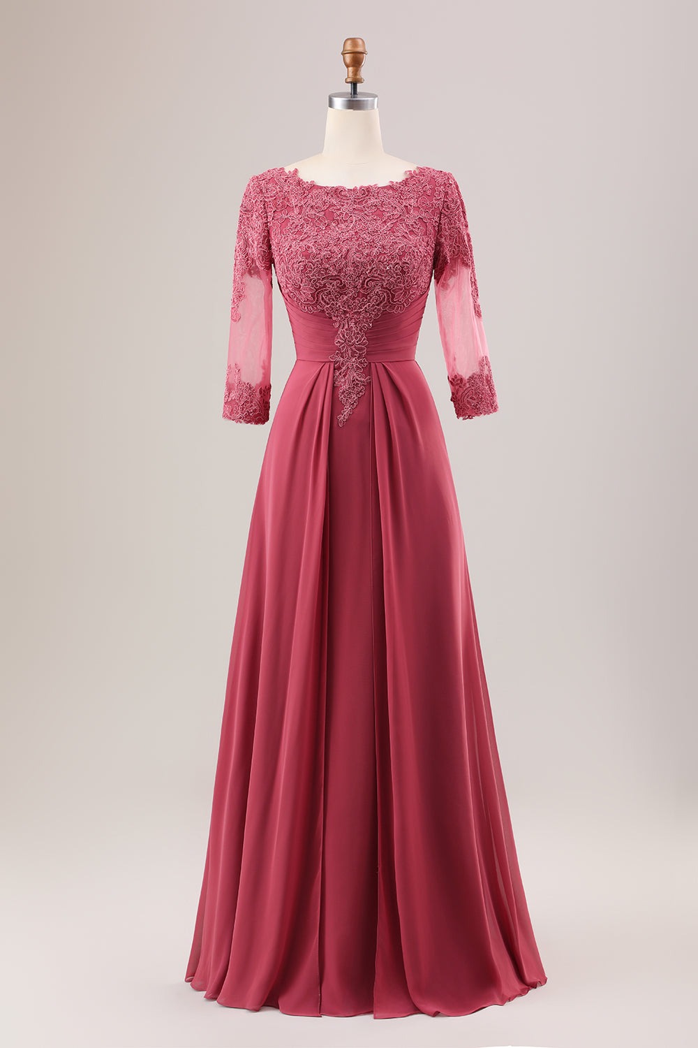 Luolandi A Line Pleated Applique Mother of the Bride Dress With Long Sleeves Floor Length