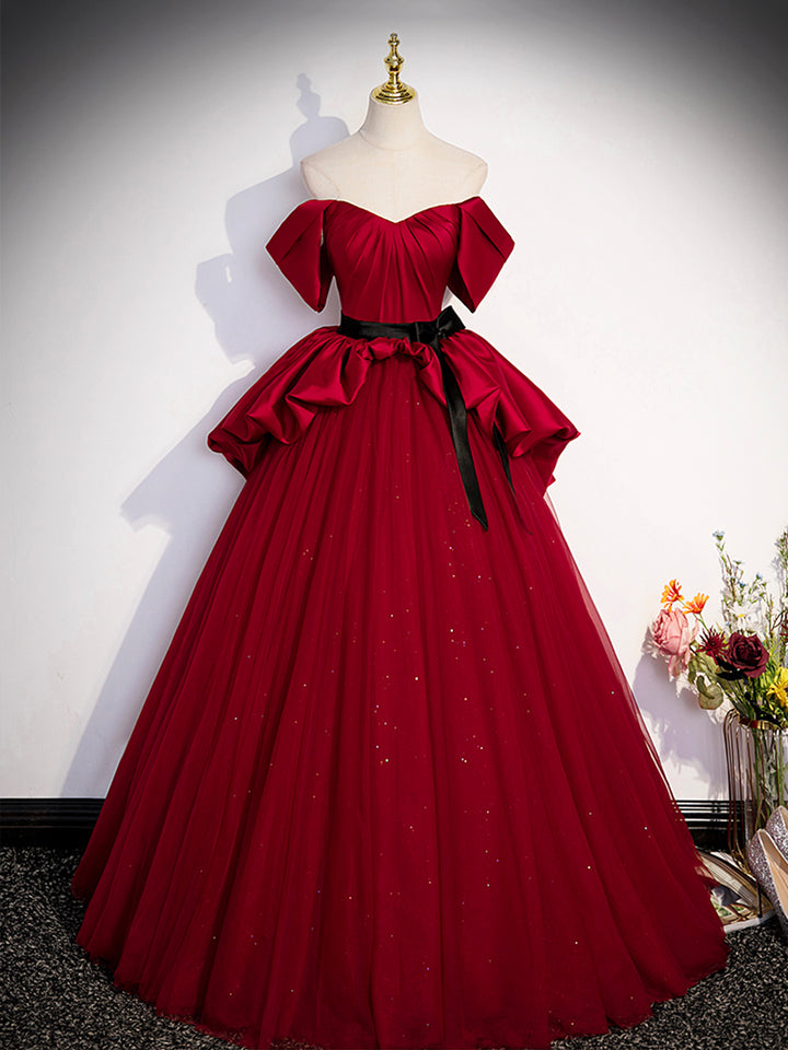 Luolandi Burgundy Sweetheart Neck Formal Dress A-Line Tulle Floor Length Prom Dress Sexy