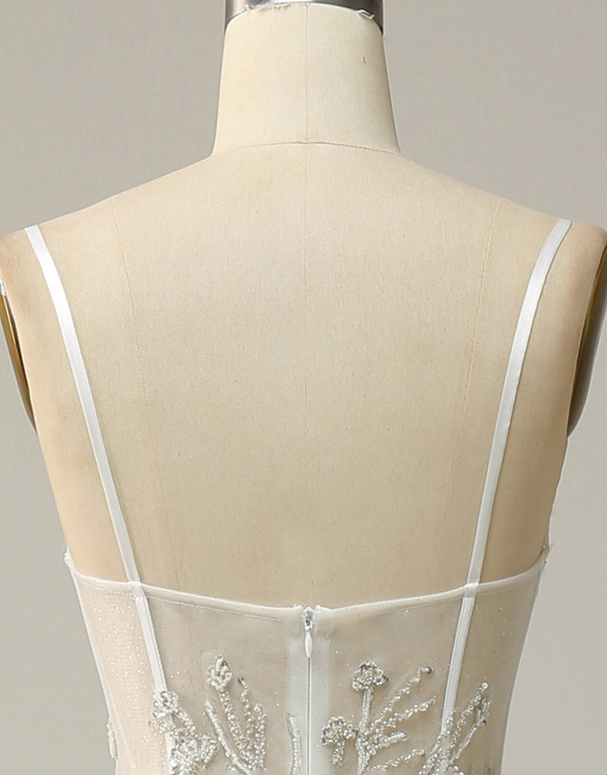 Luolandi A Line Spaghetti Straps Long Bridal Dress with Appliques With Slit Beautiful