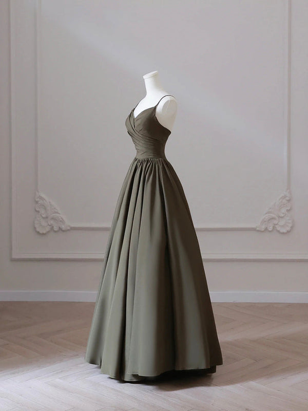 V-Neck Spaghetti Strap Floor-Length Prom Dresses with Mirror