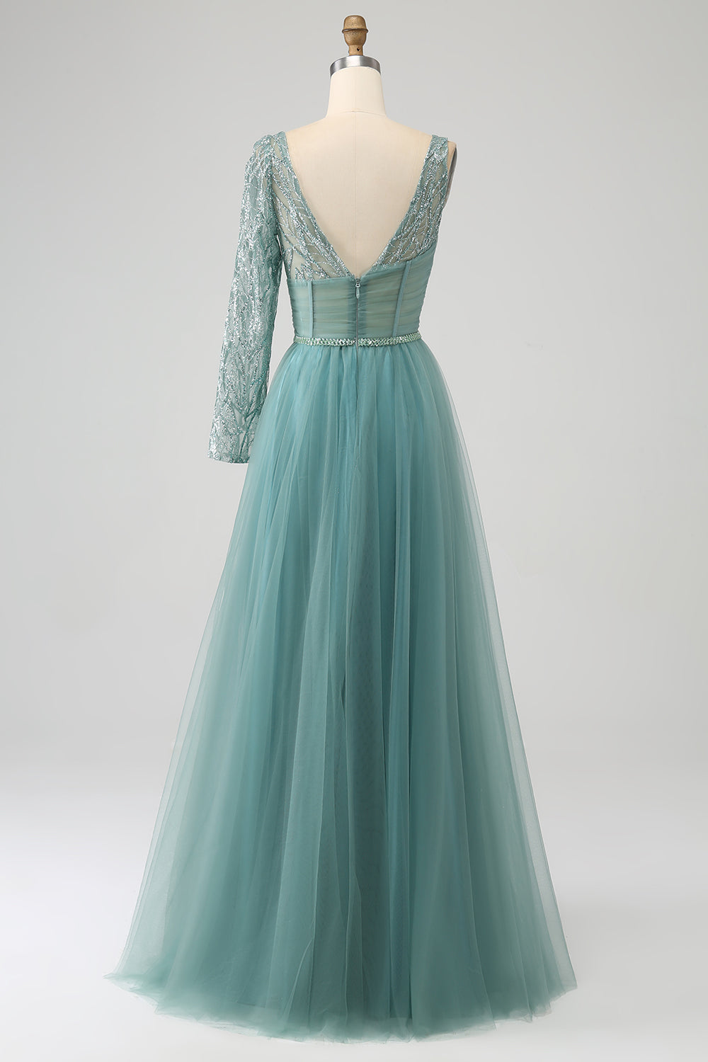 Luolandi Green A-Line Sparkly Sequin Long Corset Prom Dress Sexy Evening Dresses