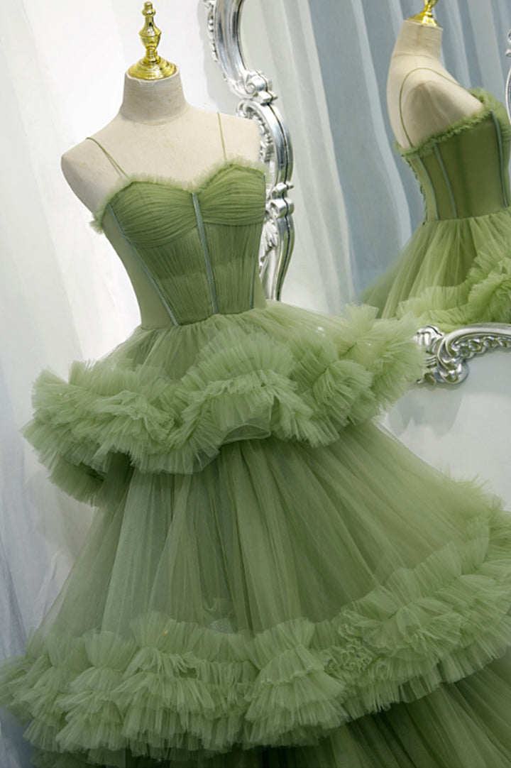 Luolandi Green Tulle Long Prom Dresses A-Line Formal Evening Dresses Beautiful