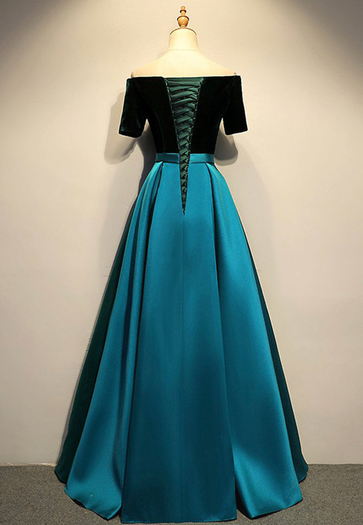 Luolandi Elegant Velvet Satin Long Prom Dresses A-Line Evening Dresses Off Shoulder