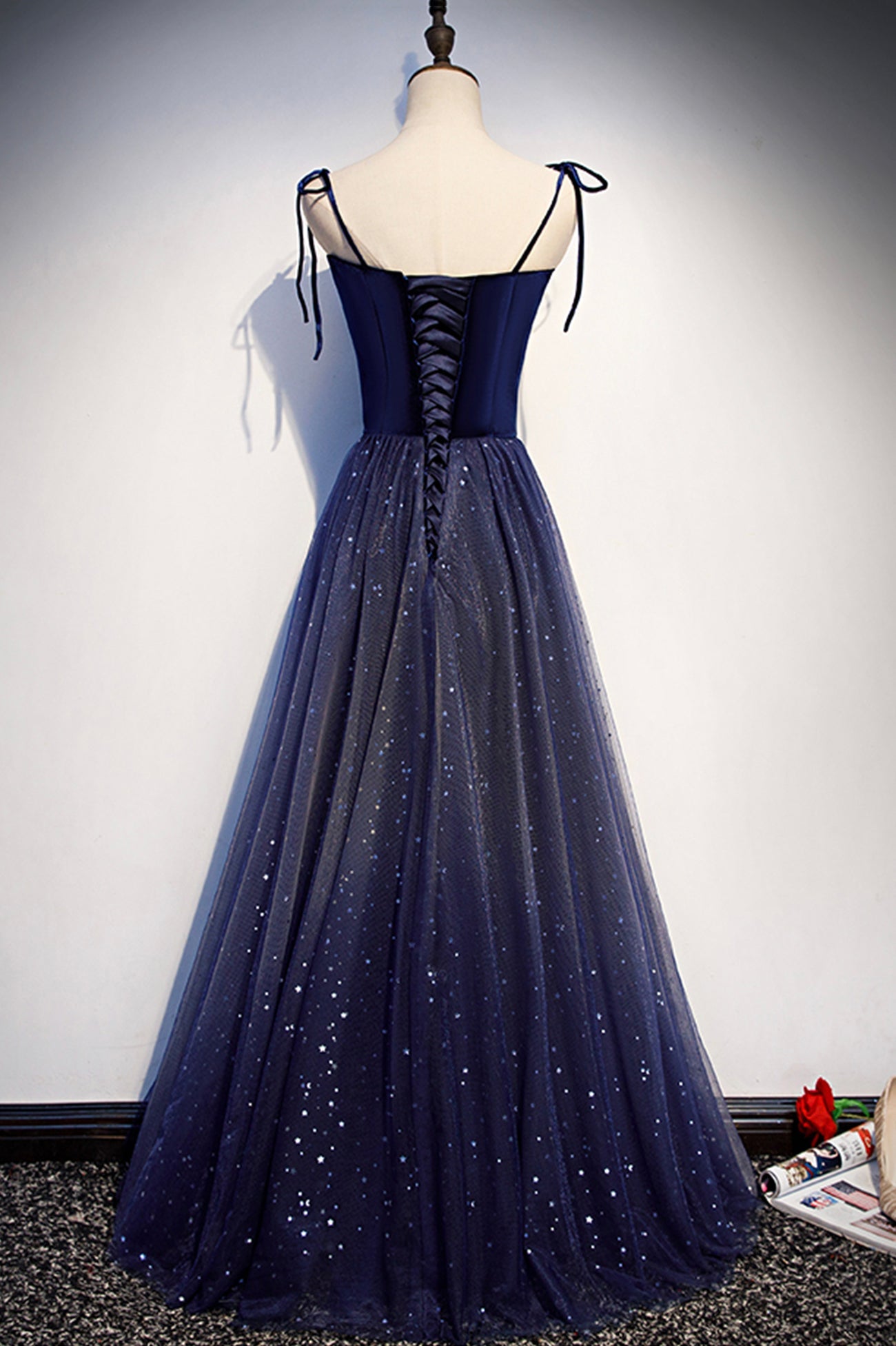 Luolandi Charming Velvet Tulle Long Prom Dresses Lovely A-Line Graduation Dresses Sparkly Evening Dresses