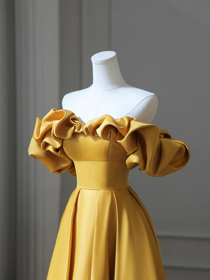 Luolandi Yellow Satin Long Prom Dress Off Shoulder A-Line Evening Dress Sexy