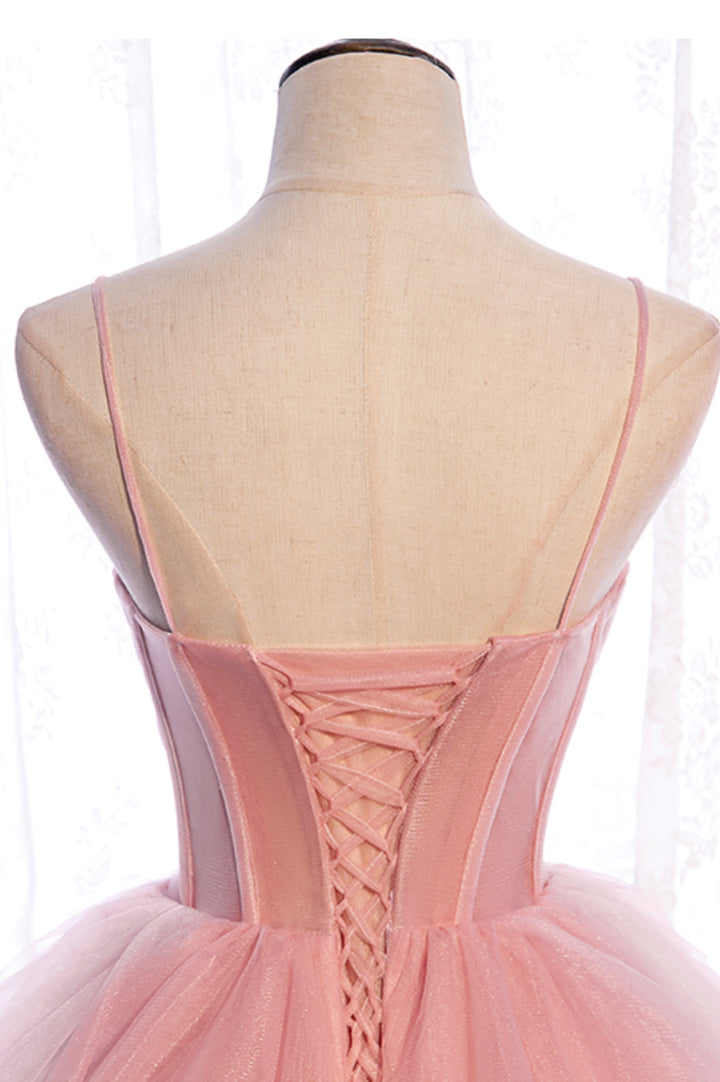 Luolandi Pink Tulle Long Prom Dresses A-Line Evening Dresses Party Dress Charming