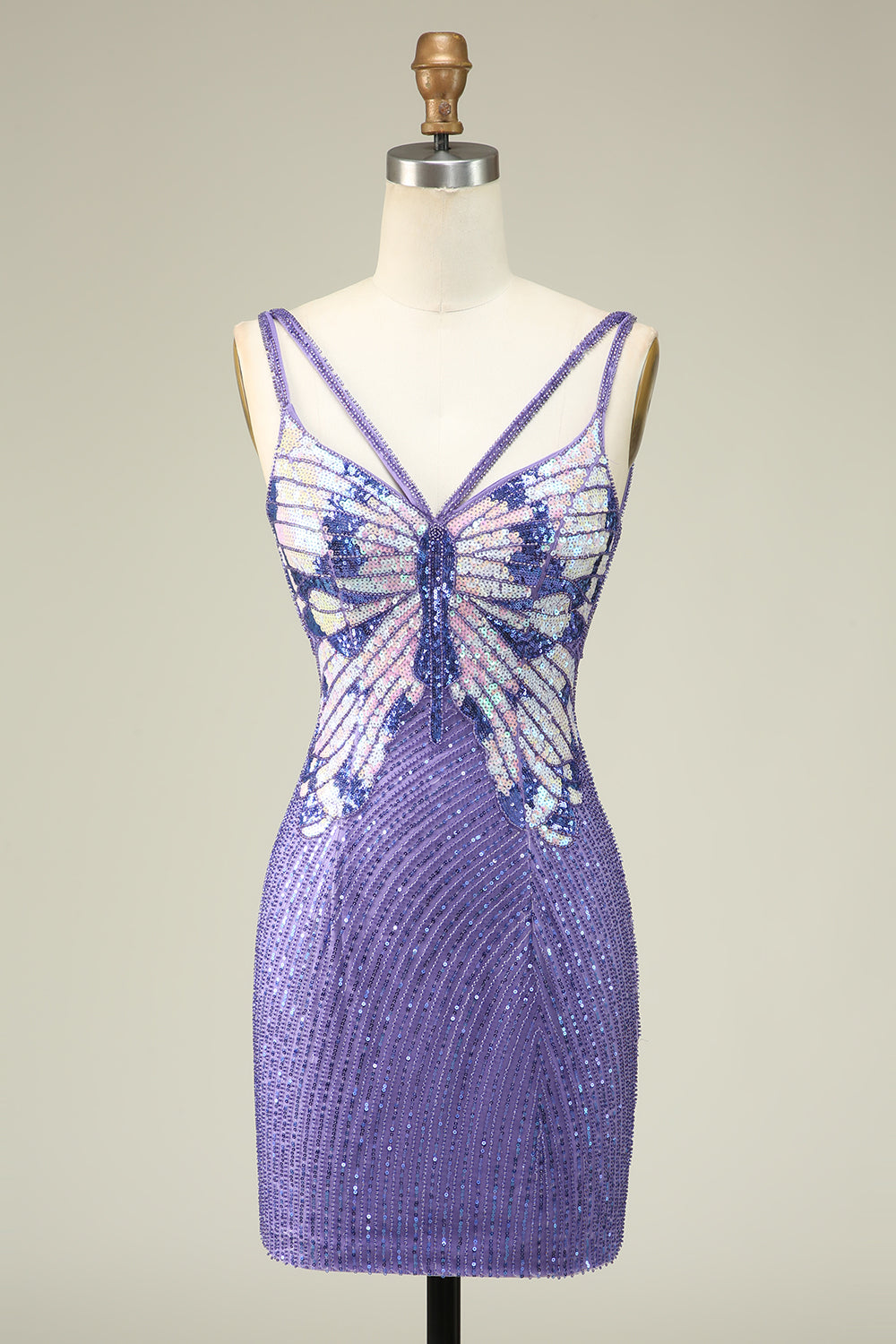 Luolandi Sparkly Purple Sheath Sequins Short Homecoming Dress with Lace-Up Back Sexy
