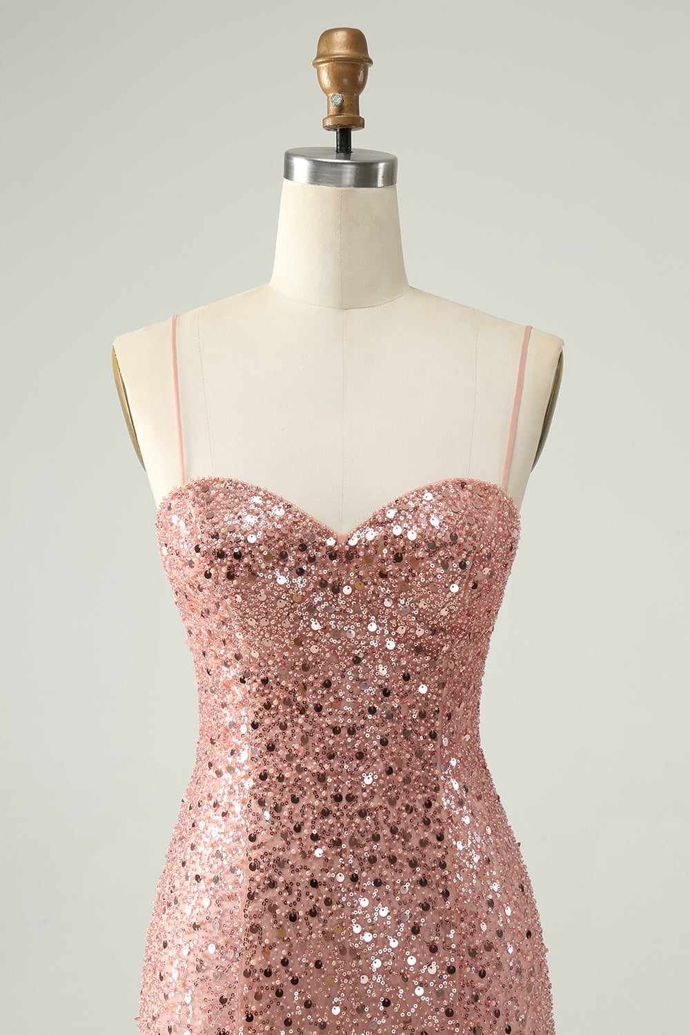 Luolandi Sparkly Blush A Line Spaghetti Straps Short Homecoming Dress with Sequins Sexy