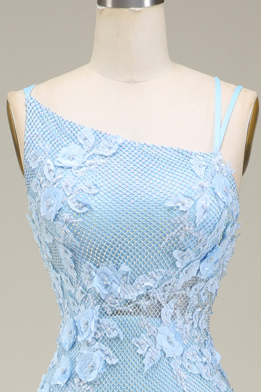 Luolandi Stylish Light Blue Mermaid Long Prom Dress with Appliques Beautiful With Slit