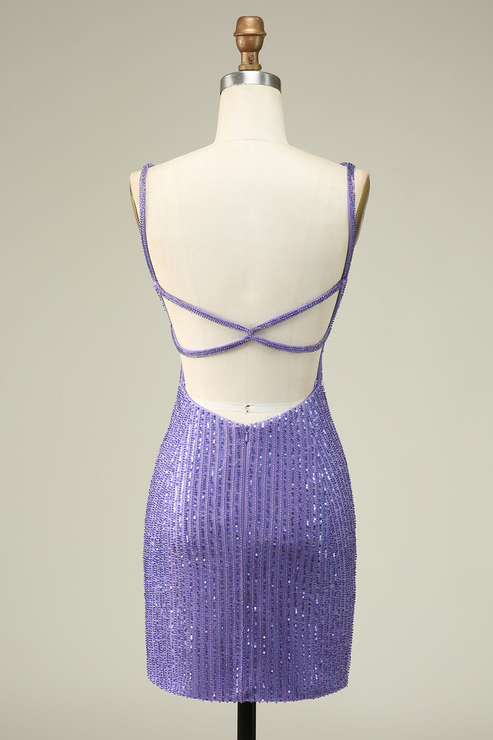 Luolandi Sparkly Purple Sheath Sequins Short Homecoming Dress with Lace-Up Back Sexy