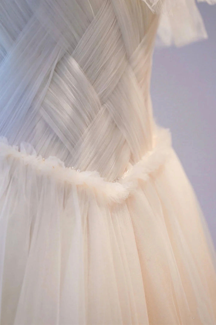 Luolandi Light Champange Tulle Long Prom Dress A-Line Evening Dress Wedding Dress