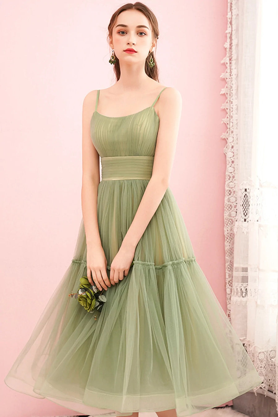 Luolandi Green Tulle Short Prom Dresses Cute A-Line Homecoming Dresses Party Dress