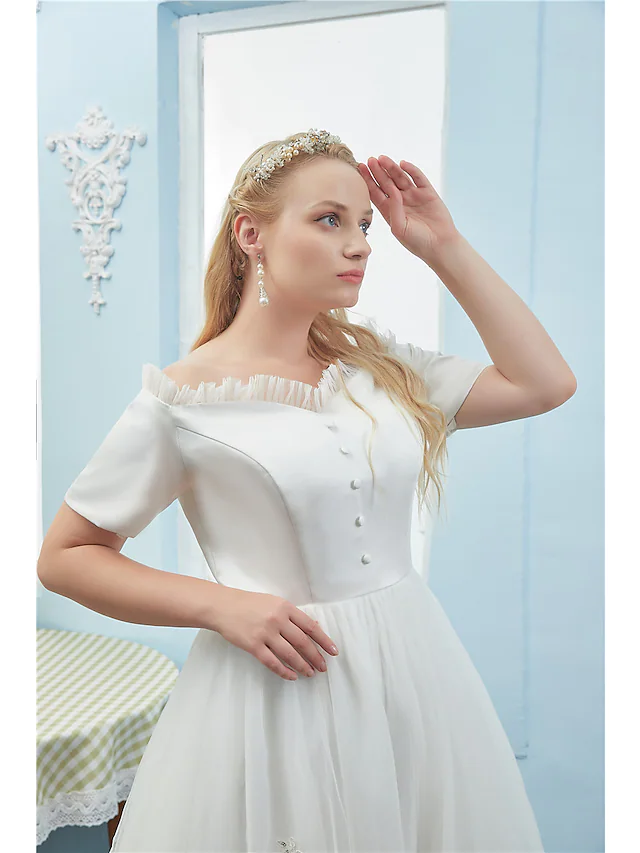 Luolandi Ball Gown Plus Size Elegant Quinceanera Prom Dress Off Shoulder Short Sleeve Tea Length Tulle