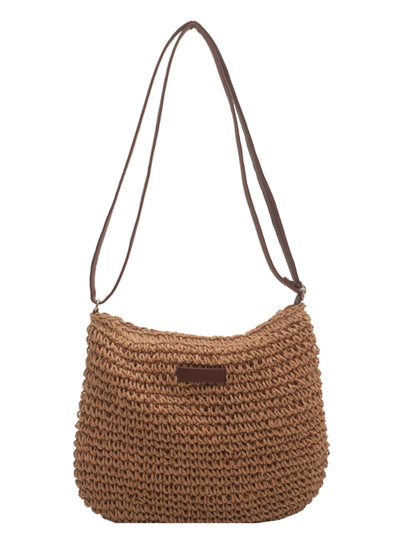 Women's Straw Bag Straw Holiday Going out Solid Color Khaki Beige