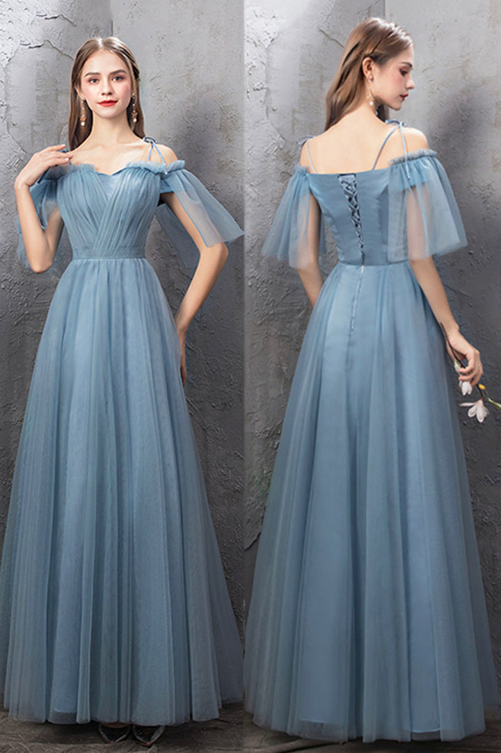 Luolandi Blue Tulle Long Prom Dresses Blue Tulle Bridesmaid Dresses Beautiful