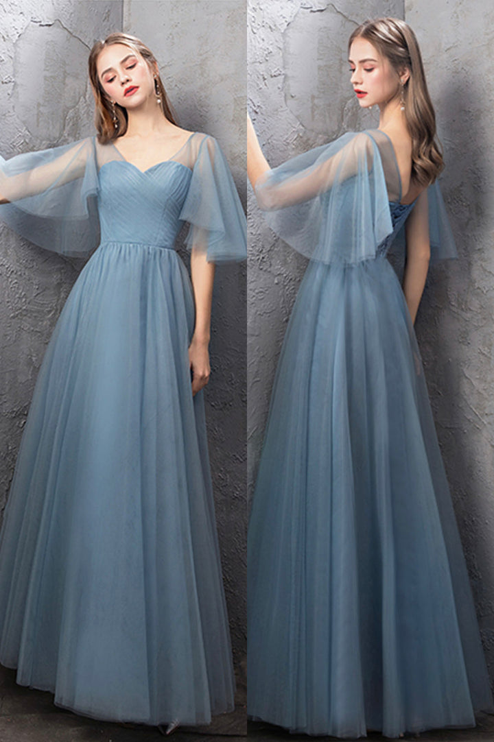 Luolandi Blue Tulle Long Prom Dresses Blue Tulle Bridesmaid Dresses Beautiful