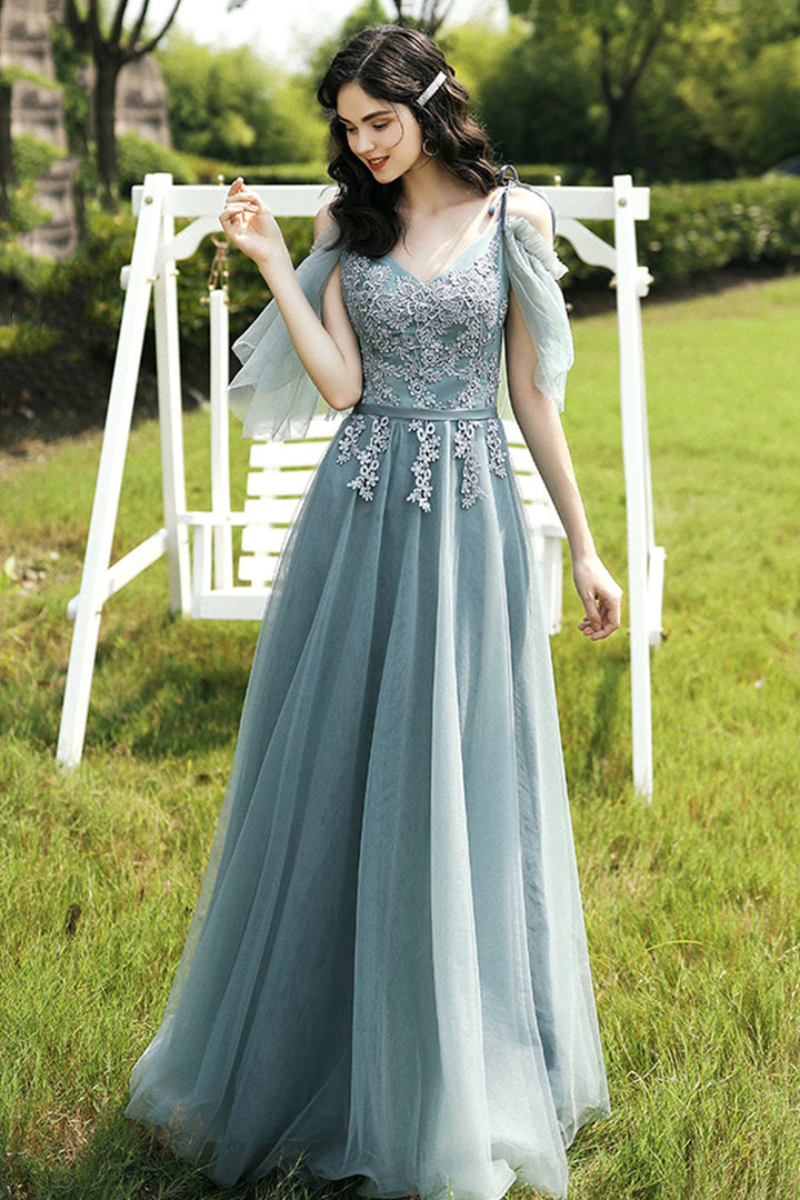 Luolandi A-Line Tulle Lace Long Prom Dress Evening Party Dress Floor Length