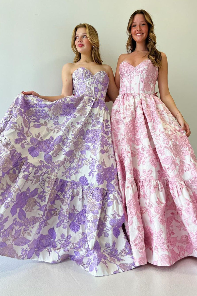 Luolandi A-Line Sweetheart Floral Printed Long Prom Dresses Beautiful Evening Party Dresses