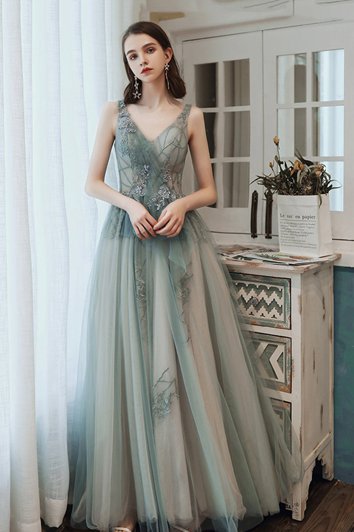 Luolandi Cute Tulle Lace Long Prom Dress A-Line Evening Dress Beautiful
