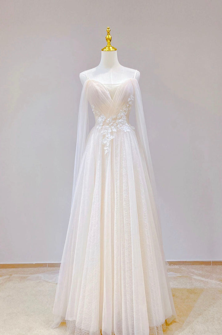 Luolandi Elegant A Line Tulle Long Prom Dress Lovely Formal Dress Beautiful Evening Dress