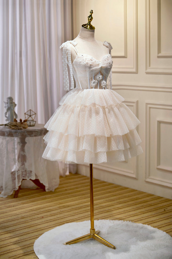 Luolandi Champagne Lace Short Party Dress A-Line Spaghetti Strap Evening Dress Homecoming Dresses