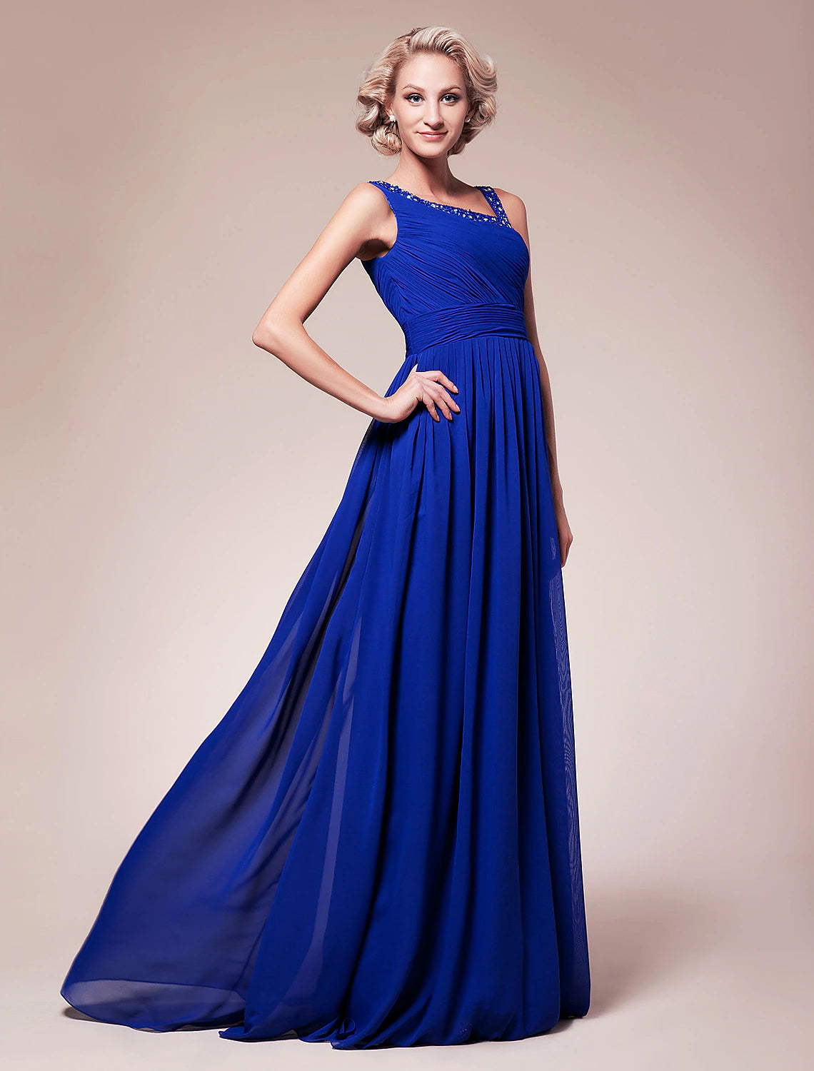 Luolandi A-Line Mother of the Bride Dress Sparkle & Shine Straps Floor Length Chiffon Sleeveless with Pleats