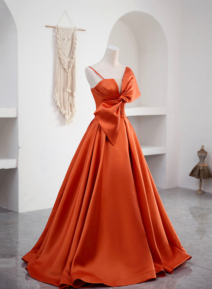 Luolandi Spaghetti Straps Orange Satin Prom Formal Dress A-Line Floor Length Evening Dress Sexy