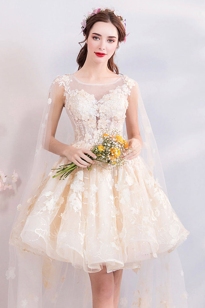 Luolandi Charming Tulle Lace Short Prom Dresses A-Line Lace Party Dresses With Flowers