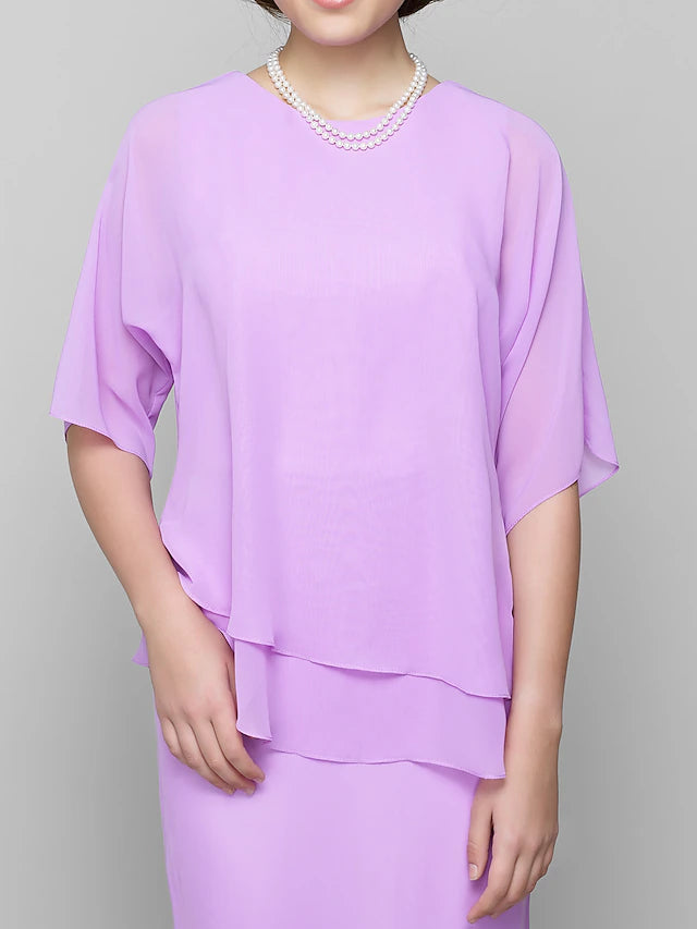 Luolandi Mermaid / Trumpet Mother of the Bride Dress Elegant Scoop Neck Floor Length Chiffon Half Sleeve