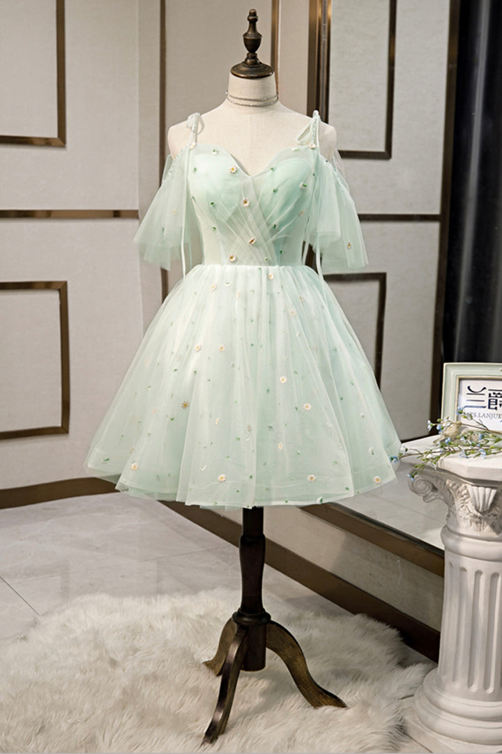 Luolandi Mint Green Tulle Short Prom Dress Cute A-Line Party Homecoming Dress With Flowers