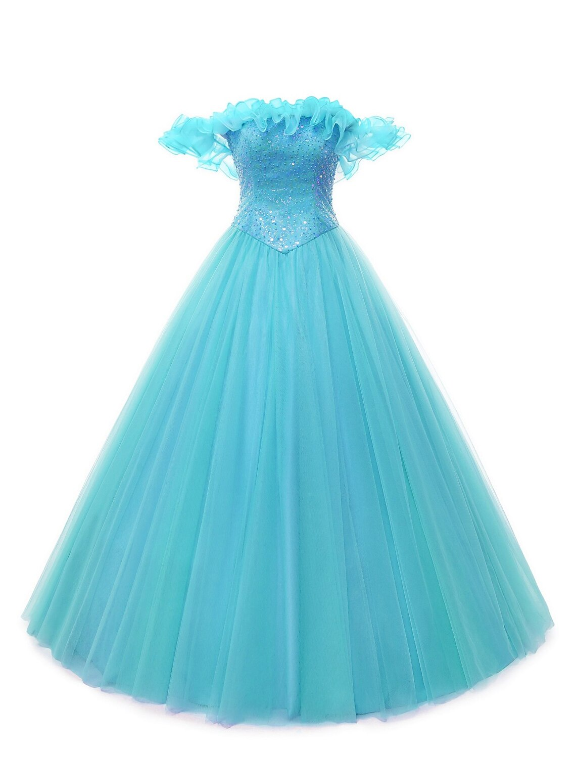 Luolandi Ball Gown Prom Dresses Puffy Dress Quinceanera Floor Length Sleeveless Off Shoulder Tulle with Pearls
