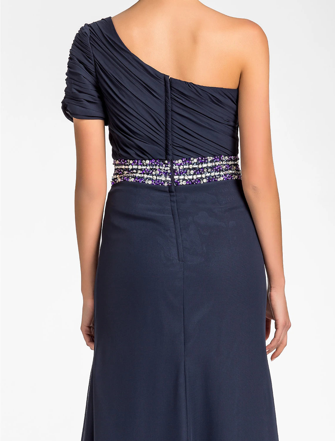 Luolandi Sheath / Column Mother of the Bride Dress Sparkle & Shine One Shoulder Floor Length Chiffon Short Sleeve with Beading