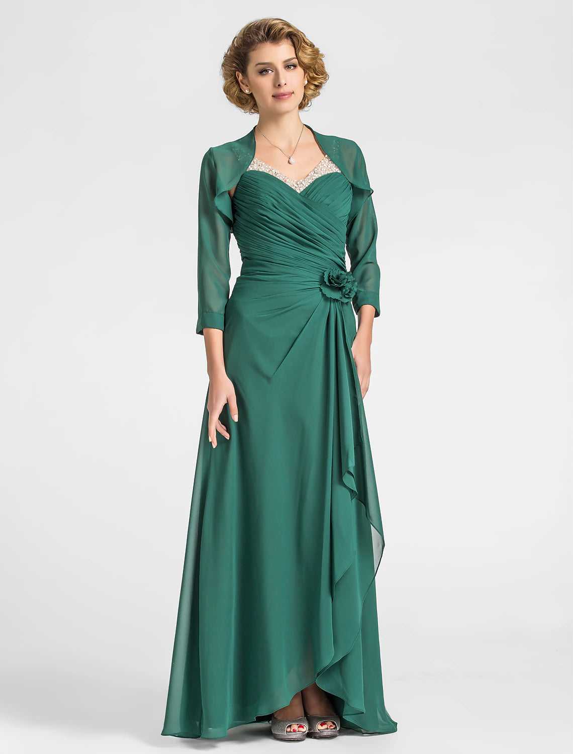 Luolandi Sheath / Column Mother of the Bride Dress V Neck Floor Length Chiffon Sleeveless with Criss Cross Beading