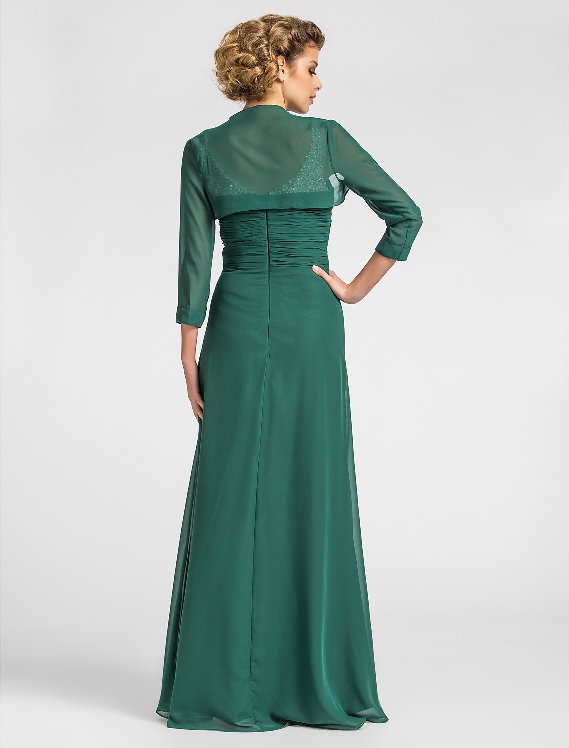 Luolandi Sheath / Column Mother of the Bride Dress V Neck Floor Length Chiffon Sleeveless with Criss Cross Beading