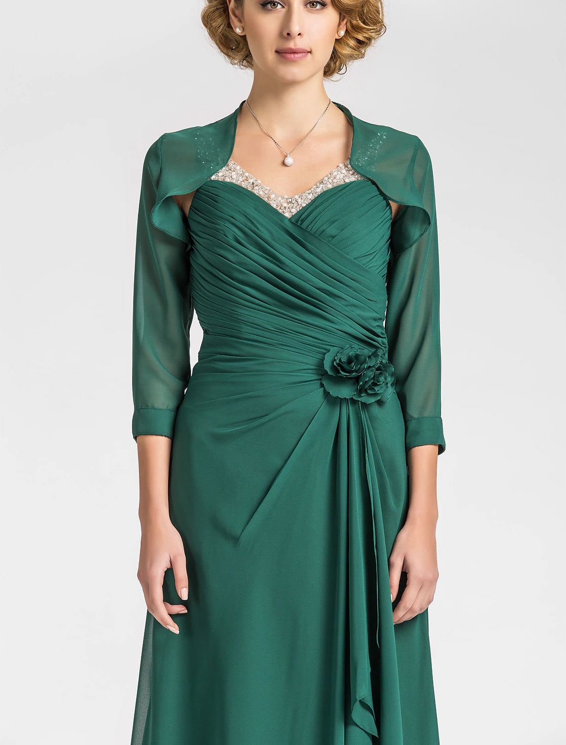 Luolandi Sheath / Column Mother of the Bride Dress V Neck Floor Length Chiffon Sleeveless with Criss Cross Beading