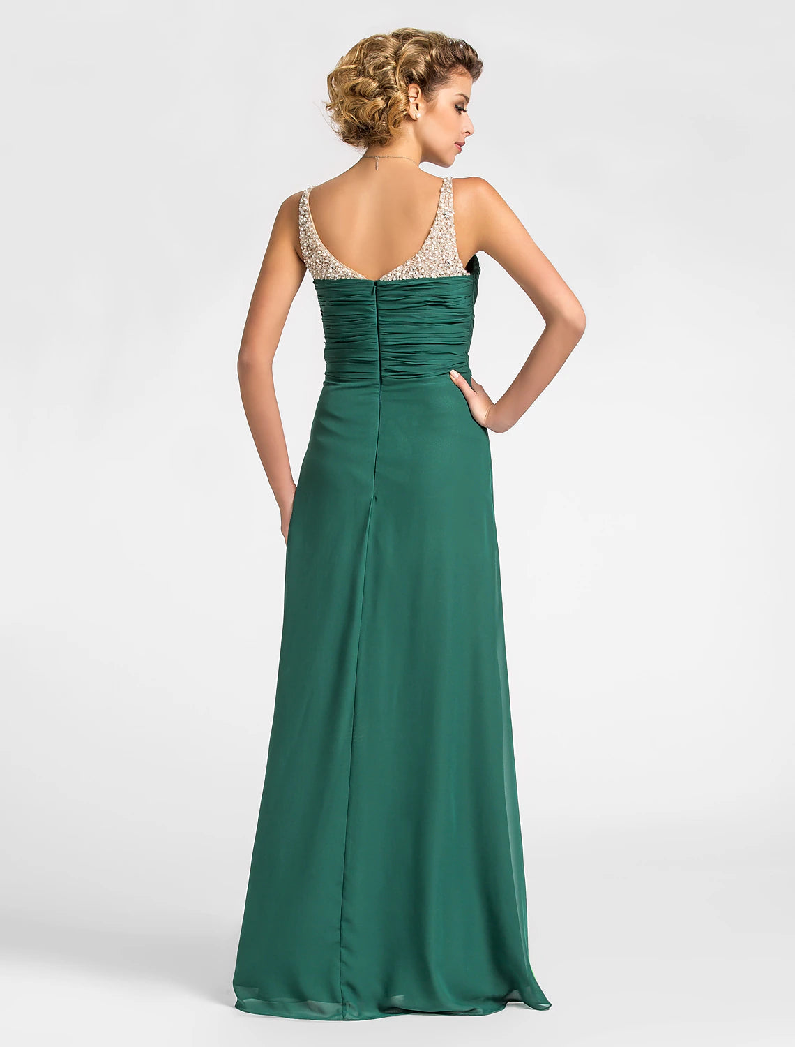 Luolandi Sheath / Column Mother of the Bride Dress V Neck Floor Length Chiffon Sleeveless with Criss Cross Beading