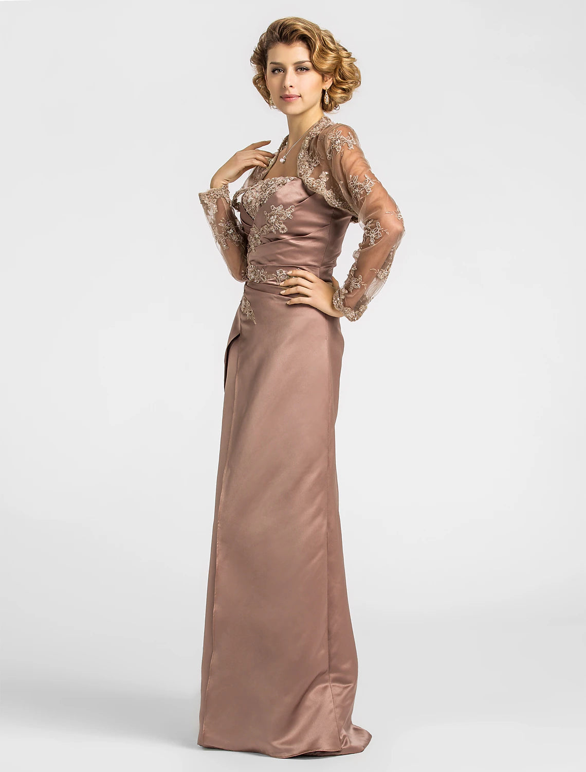 Luolandi A-Line Mother of the Bride Dress Strapless Floor Length Satin Lace Sleeveless with Criss Cross Beading