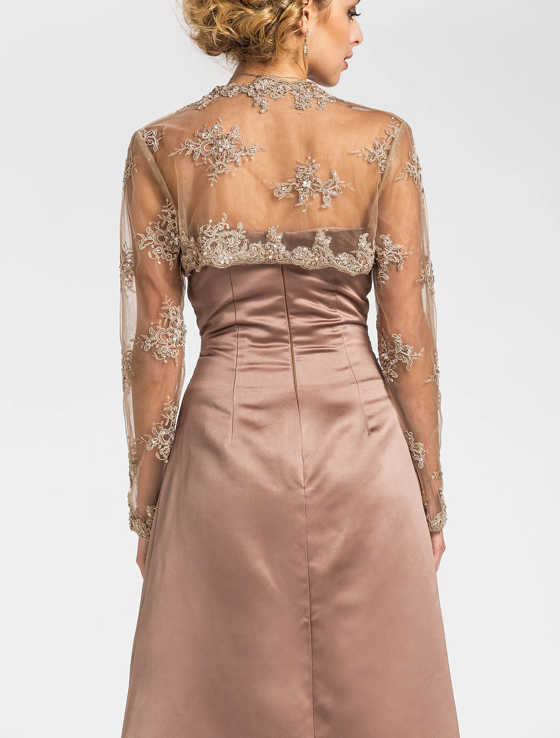 Luolandi A-Line Mother of the Bride Dress Strapless Floor Length Satin Lace Sleeveless with Criss Cross Beading