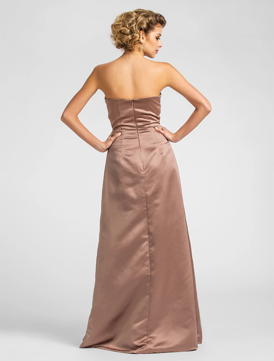 Luolandi A-Line Mother of the Bride Dress Strapless Floor Length Satin Lace Sleeveless with Criss Cross Beading