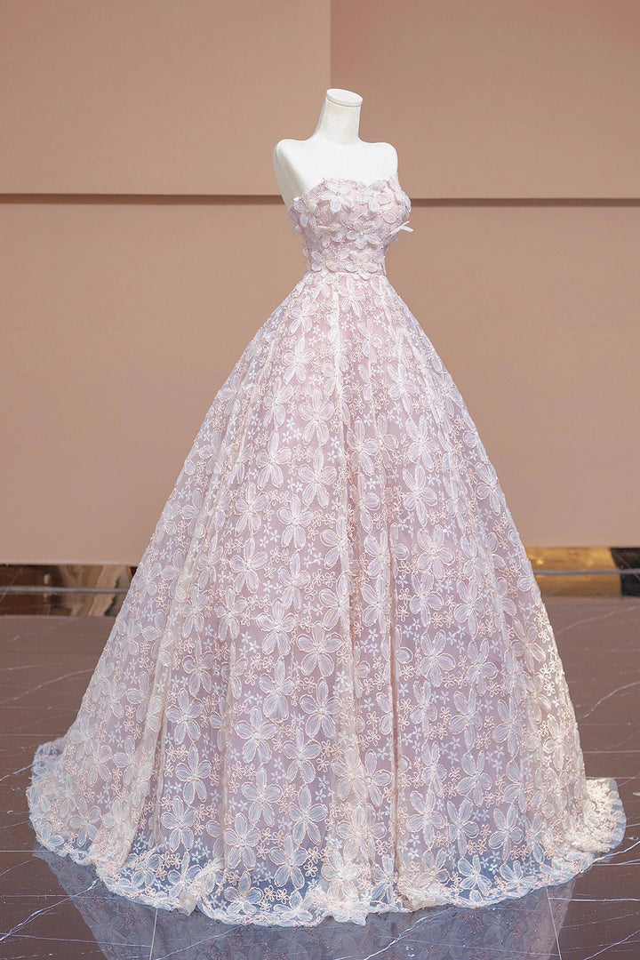 Luolandi Cute Tulle Flower Floor Length Prom Dress Beautiful Backless A-Line Evening Party Dress With Flowers