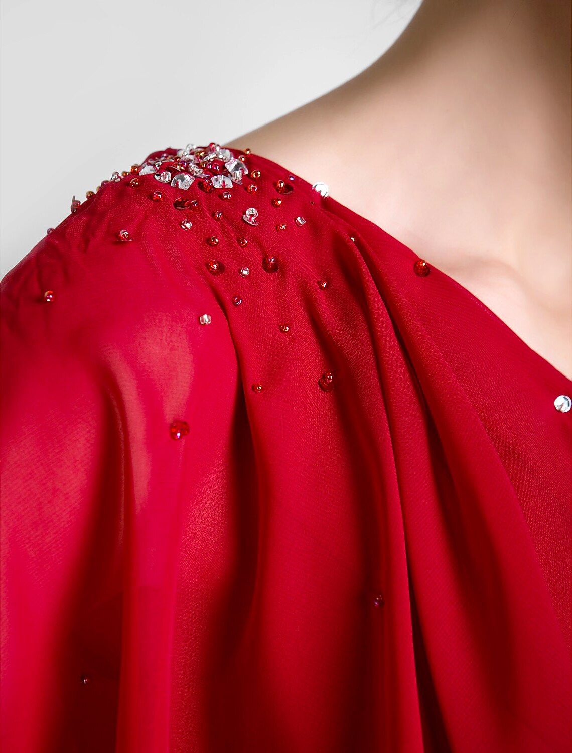 Luolandi Sheath / Column Mother of the Bride Dress Elegant One Shoulder Floor Length Chiffon Half Sleeve with Beading