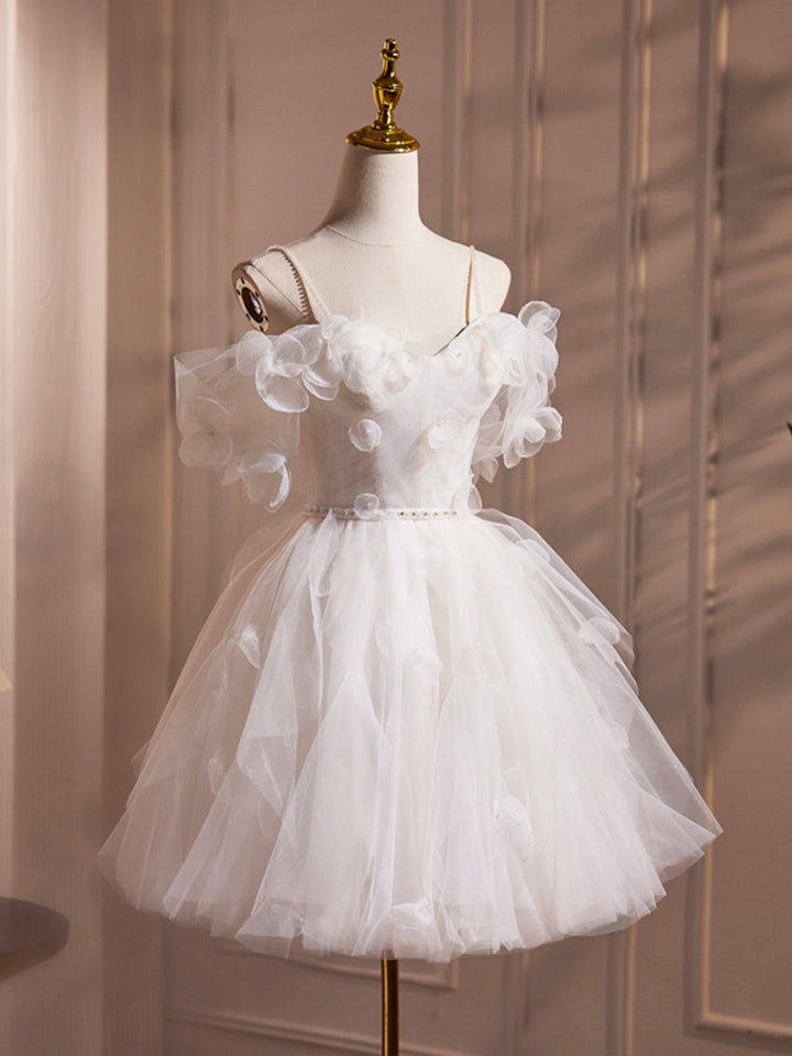 Luolandi Ivory Spaghetti Strap Tulle Short Prom Dress Lovely A-Line Evening Party Dress Homecoming Dresses