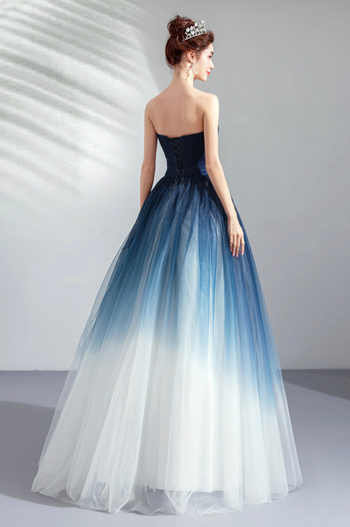 Luolandi Blue Gradient Tulle Long Party Dresses A-Line Elegant Lace-Up Prom Dresses Off Shoulder