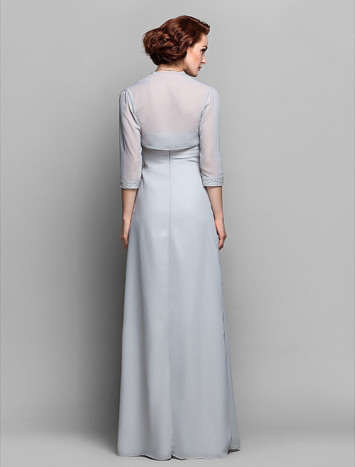 Luolandi Sheath / Column Mother of the Bride Dress Wrap Included Sweetheart Floor Length Chiffon 3/4 Length Sleeve