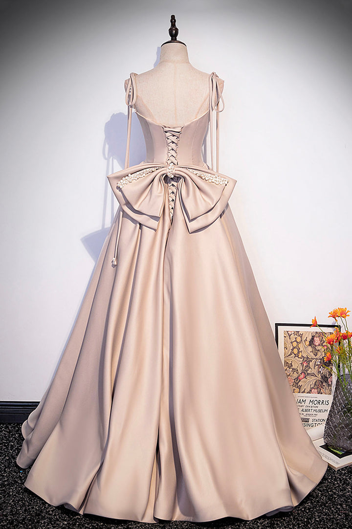 Luolandi Pink Satin Long Formal Dresses Graduation Dresses with Bows Party Dress