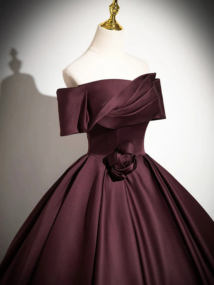 Luolandi Dark Burgundy Satin Long Prom Dress Elegant A-Line Off the Shoulder Evening Party Dress Sexy