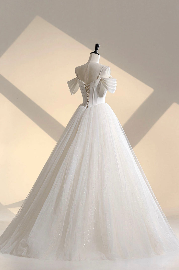 Luolandi Ivory Tulle Off the Shoulder Formal Gown Elegant A-Line Wedding Dress Floor Length Sparkly