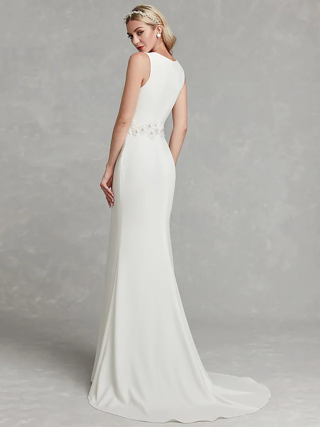 Luolandi Wedding Dresses V Neck Satin Regular Straps Simple Plus Size with Appliques Long